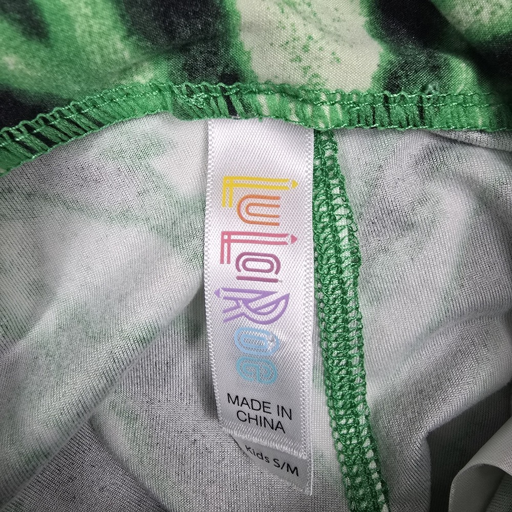 LuLaRoe Kids S/M Leggings Green Black Tie Dye Soft Stretchy Full Length Pants - Picture 6 of 7